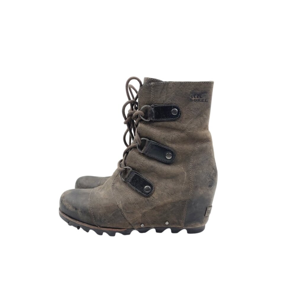 Sorel Women's Brown Joan of Arctic Leather‎ Wedge Ankle Booties Size 9.5